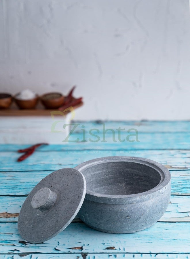 Zishta Soapstone Traditional Storage Container with Lid - Medium | Curd Pot with Lid | Salt Yoghourt Curd Storing Pickle Tamarind Storing (Dia: 12.7cm, Cap: 0.65-0.75L, 1.5 Kg) - Image 3